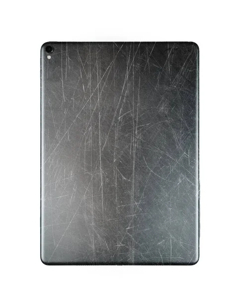 Scratched back side of tablet isolated on white background — Stock Photo, Image