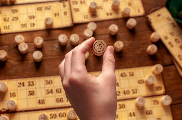 Spiele Hausgemachte Familie Jahrgang Interessante Lotto Bingo Spiel — Stockfoto
