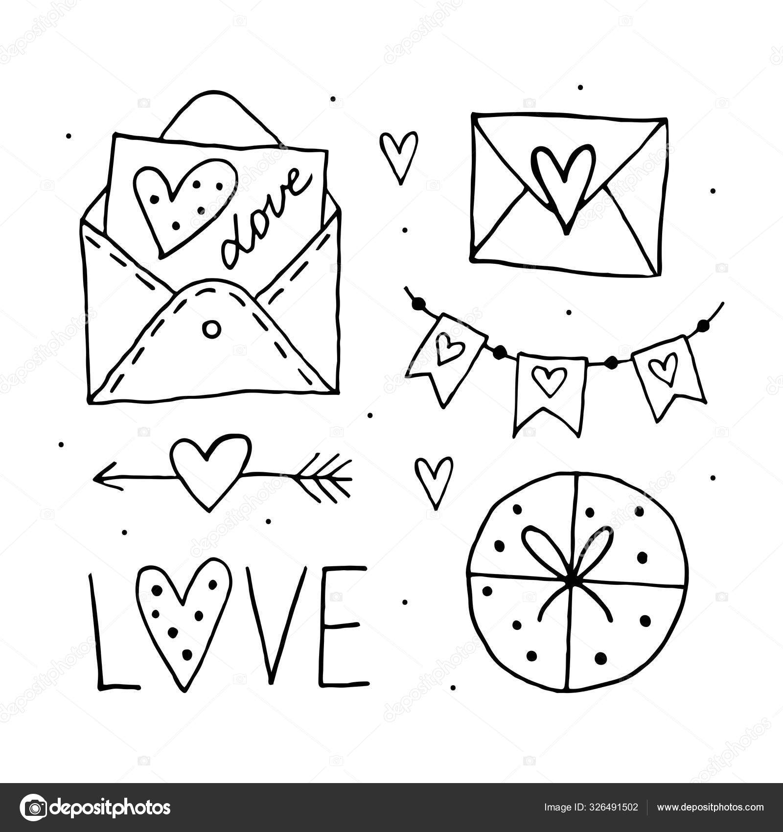 St Valentine S Day Set Of Elements Clipart Stickers Coloring Page Stock Vector C Fox Biz 326491502