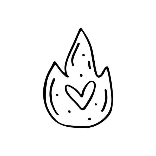 Heart on fire, emotion, love doodle hand drawn vector illustration, sticker, icon, design element. Black monochrome design. Isolated on white background. Easy to change color. Feminism design element.