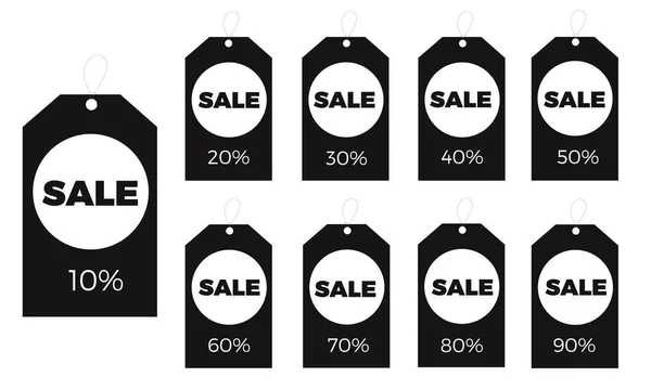 Sale tags set vector badges template, up to 10, 20, 30, 40, 50, 60, 70, 80, 90 percent off. Templates ready for use in advertising design, web and print design. Trendy discount banners or stickers. — Stock Vector