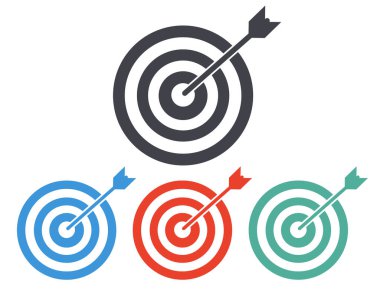 Hedef simge seti - beyaz arkaplan, vektör izole basit düz tasarım.