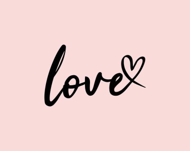 Aşk sözcüğü kalple biter. Sevgililer Günü. Romantik alıntı, vektör harfleri, tipografi. Kaligrafi.