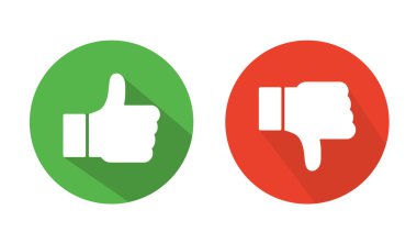 Thumbs yukarı başparmak aşağı kırmızı ve yeşil izole vektör sosyal medya işaretleri gibi.