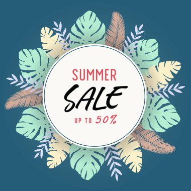 Çiçekli düğün davetiyesi, guzmanya çiçekleri, canavarlar ve kraliyet palmiye yaprakları. Egzotik Hawaii vektör arkaplanı.