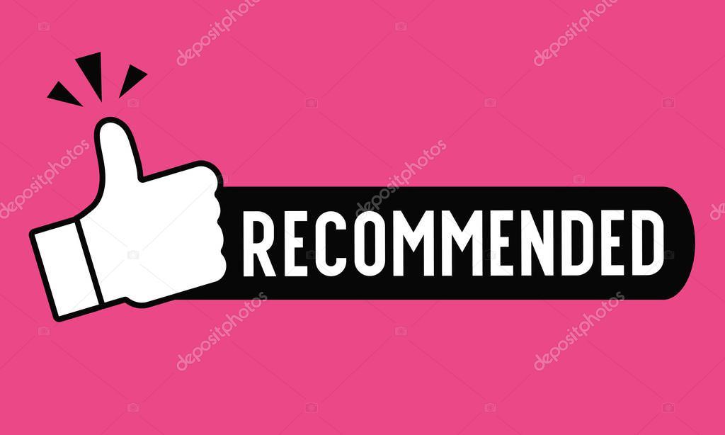 Recommend icon design. Red label recommend with thumb up icon in trendy flat style design. Vector illustration