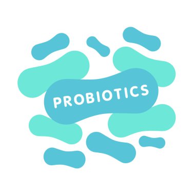 Probiyotikler bakteri logosu tasarımı. Terapötik için sağlıklı beslenme maddesi.