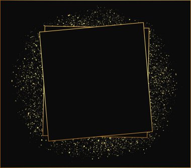 Işık efektli altın çerçeve. Parlak dikdörtgen pankart. Siyah arkaplanda izole