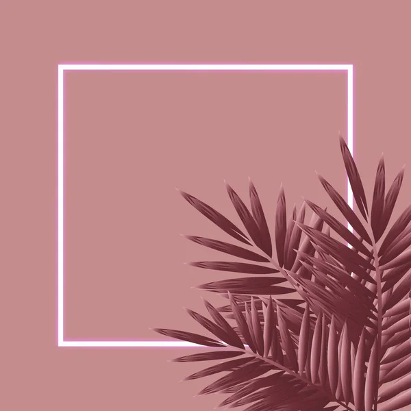 Bosque tropical con marco cuadrado sobre fondo rosa . — Archivo Imágenes Vectoriales