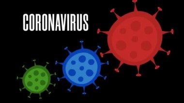 Bir grup virüs hücresi. Coronavirus hücrelerinin 3 boyutlu animasyonu. 4K kusursuz döngü.