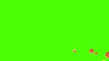Emoji animasyonu yeşil ekrana ayarlandı. Gülümseme, kızgınlık, sosyal iletişim ağı için duygular. 4K video.