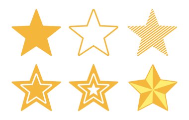 Yıldız koleksiyonu. Yıldız vektör simgeleri. Şeffaf arkaplanda izole edilmiş altın ve siyah yıldız kümeleri. Yıldız ikonu. Modern düz stildeki yıldızlar.