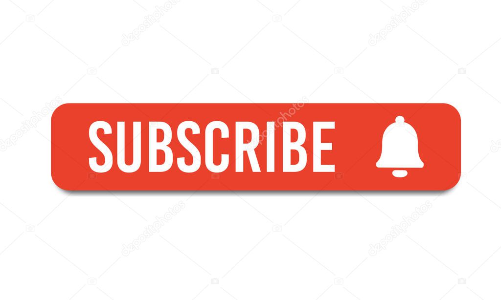 Subscribe, bell button. Red button subscribe to channel, blog. Social media background. Marketing. Vector illustration. EPS 10