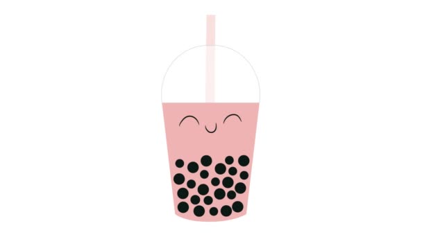 Burbuja batido de té smoothie acuarela jugo ilustrado bebida en plástico para ir taza. Vídeo 4K . — Vídeos de Stock
