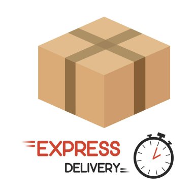Ekspres dağıtım simgesi. Beyaz arkaplanda yazılı zamanlayıcı ile hızlı nakliye. Düz vektör illüstrasyonu Eps10.
