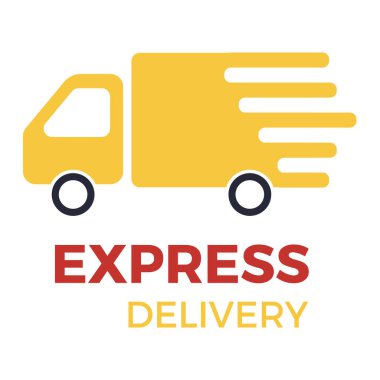 Ekspres dağıtım simgesi. Saatli bir teslimat arabası..