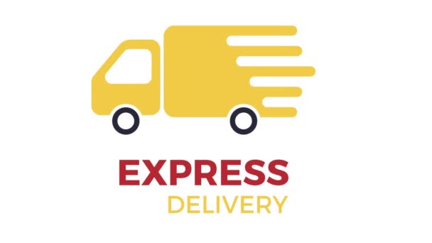 Der Lieferwagen geht und die Aufschrift Express-Lieferung erscheint. Animation eines Essenslieferwagens. — Stockvideo
