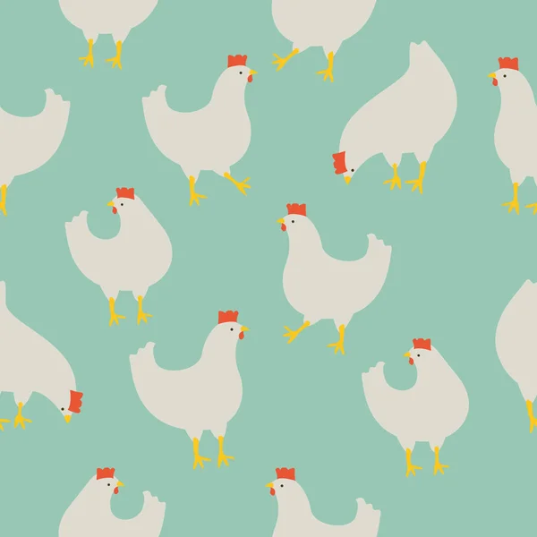 鸡在蓝色背景上的无缝模式 — 图库矢量图片#