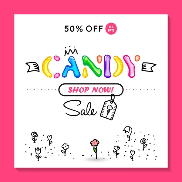Candy Shop ve satış afiş — Stok Vektör