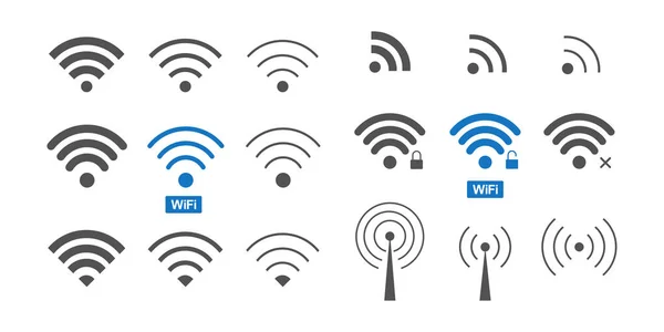 Set di diverse icone wireless e wifi — Vettoriale Stock