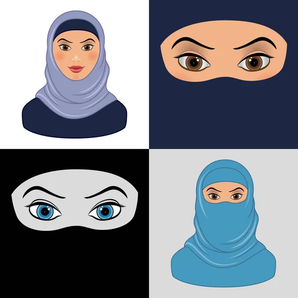 Set of  Arabic Muslim Women icons — Stock Vector