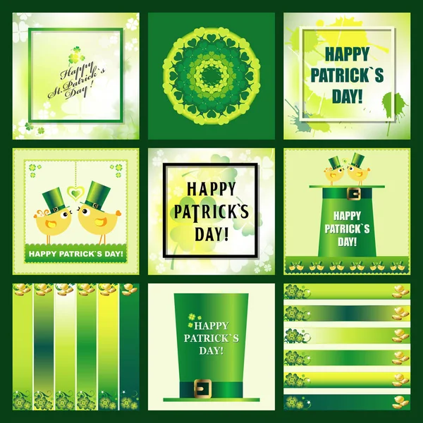 St. Patricks Day Icons with leaves — Stock Vector