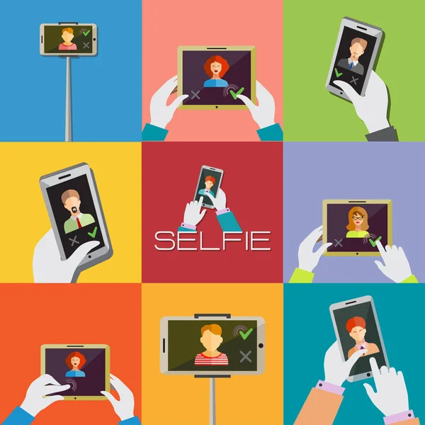 Nemen Selfie foto op telefoon concept — Stockvector