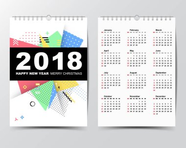 2018 yıl için Takvim şablonu. 