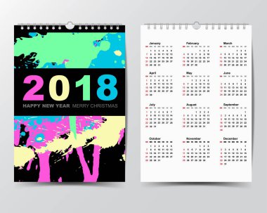 2018 yıl için Takvim şablonu. 