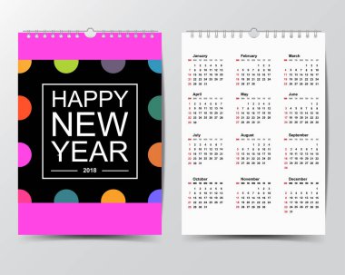 2018 yıl için Takvim şablonu. 