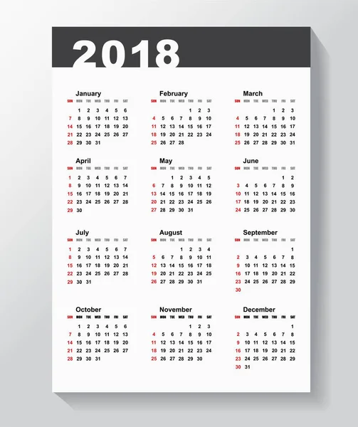 Calendar Template for 2018 year. — Stock Vector