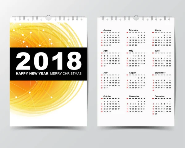 Modèle de calendrier pour 2018 année . — Image vectorielle