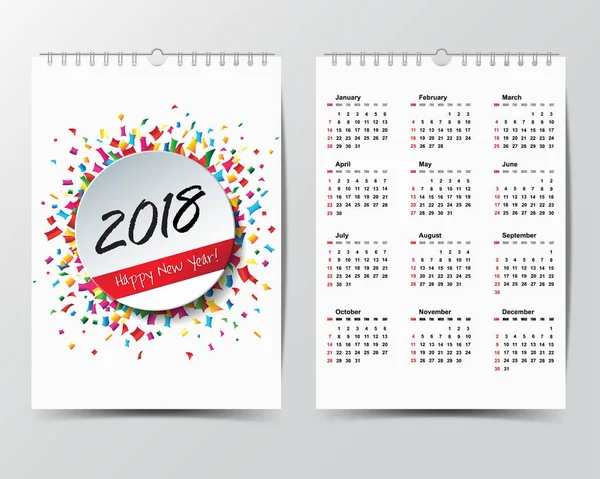 Šablona kalendáře pro rok 2018. — Stockový vektor