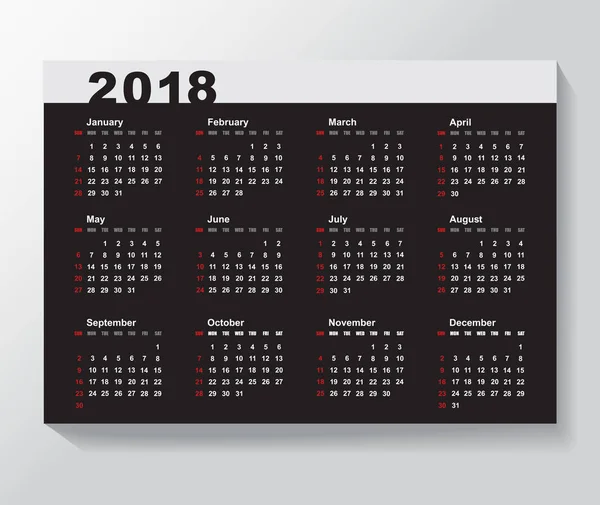 Το πρότυπο ημερολόγιο για το έτος 2018. — Διανυσματικό Αρχείο