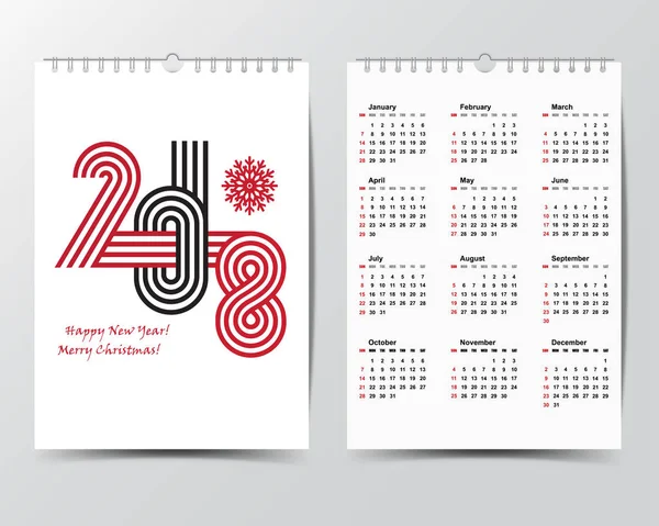 Modèle de calendrier pour 2018 année . — Image vectorielle