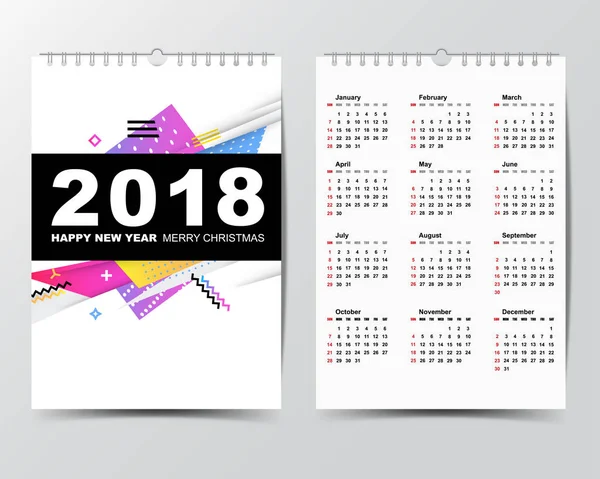 2018 年のカレンダー テンプレート. — ストックベクタ