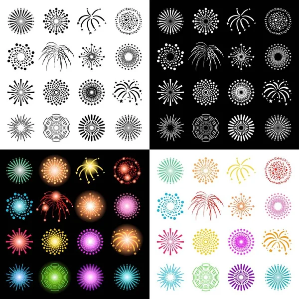 Hermoso conjunto de fuegos artificiales — Vector de stock