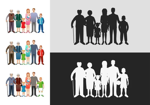 Ensemble de grandes familles heureuses — Image vectorielle