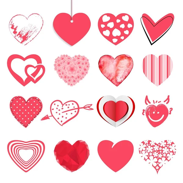 Conjunto de corazones dibujados a mano — Vector de stock