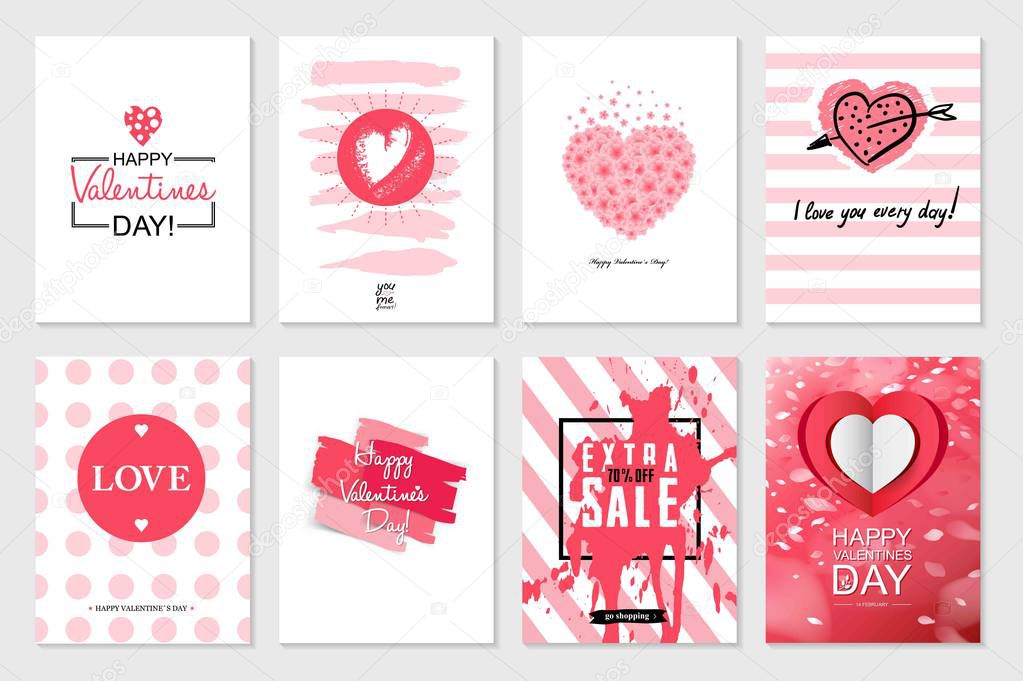 Set of Valentine's day artistic hand drawn greeting card or backgroun
