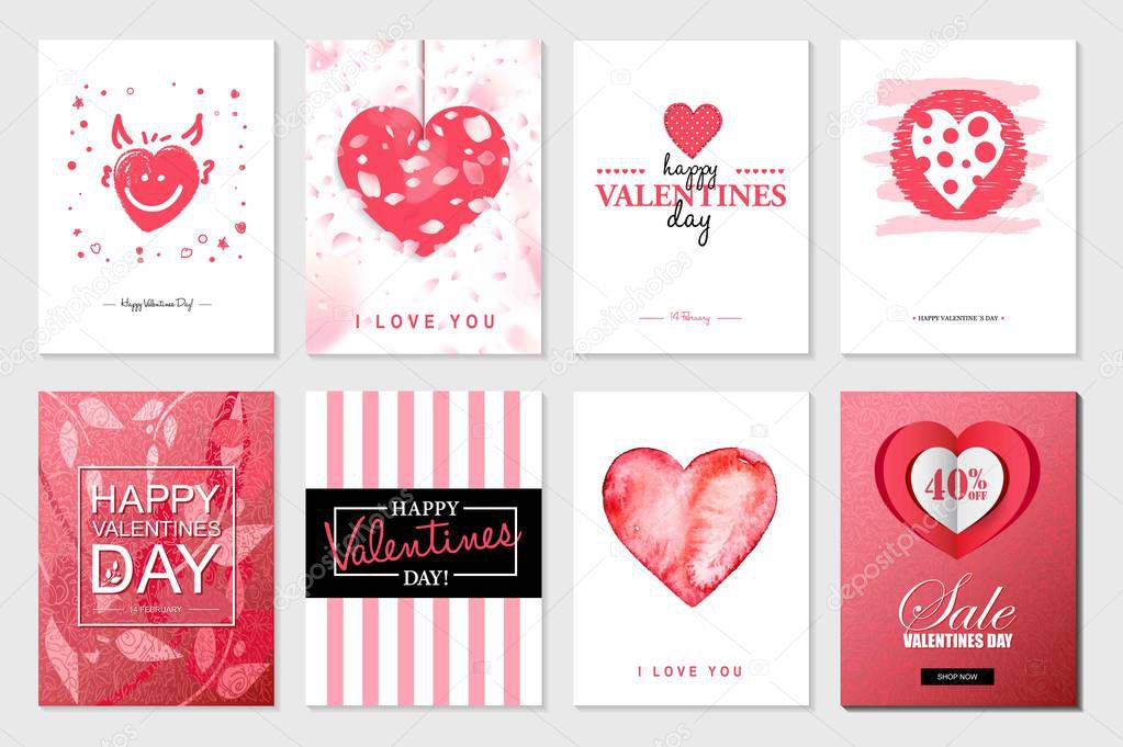 Set of Valentine's day artistic hand drawn greeting card or backgroun