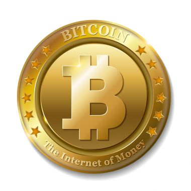 Altın bitcoin sikke üzerinde beyaz arka plan, vektör, illüstrasyon