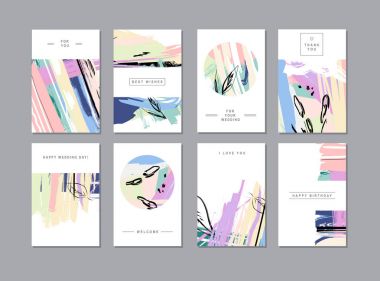 elle çizilmiş dokuları, vektör, illüstrasyon ile modaya uygun tarzda yaratıcı evrensel çiçek kart dizisini