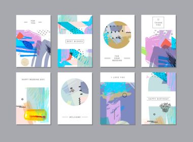 elle çizilmiş dokuları, vektör, illüstrasyon ile modaya uygun tarzda yaratıcı evrensel çiçek kart dizisini