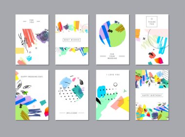 elle çizilmiş dokuları, vektör, illüstrasyon ile modaya uygun tarzda yaratıcı evrensel çiçek kart dizisini