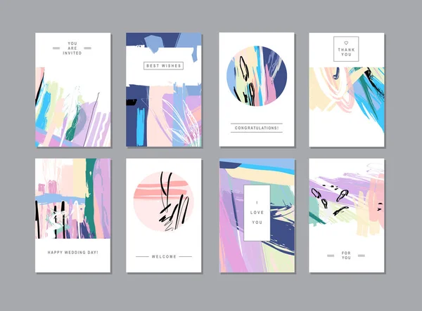 Conjunto Cartões Florais Universais Criativos Estilo Moderno Com Texturas Desenhadas — Vetor de Stock