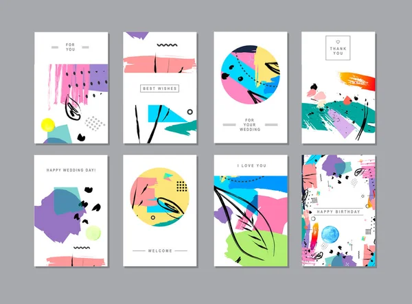 Conjunto Cartões Florais Universais Criativos Estilo Moderno Com Texturas Desenhadas — Vetor de Stock