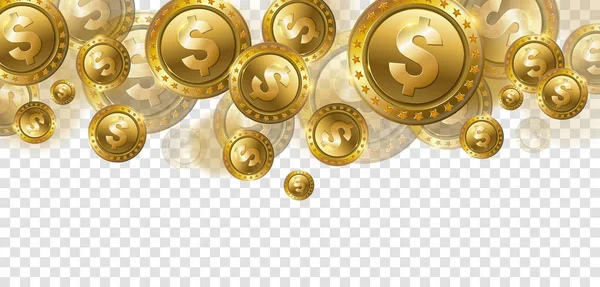 时运金黄硬币在透明背景 赌博娱乐场现金奖金钱概念 — 图库矢量图片