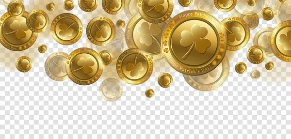 Falling Gold Coins Shamrocks Vector Illustration Saint Patricks Day Concept — Stock Vector