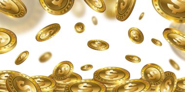 Beyaz arka plan üzerinde uçan gerçekçi altın dolar paraları